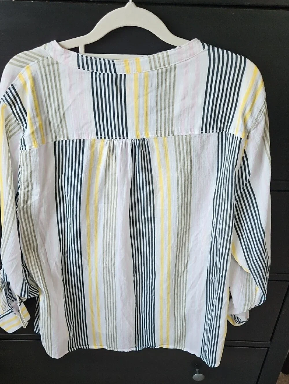 Carve Designs 100% Organic Cotton Striped V-Neck Blouse in White, Yellow & Navy